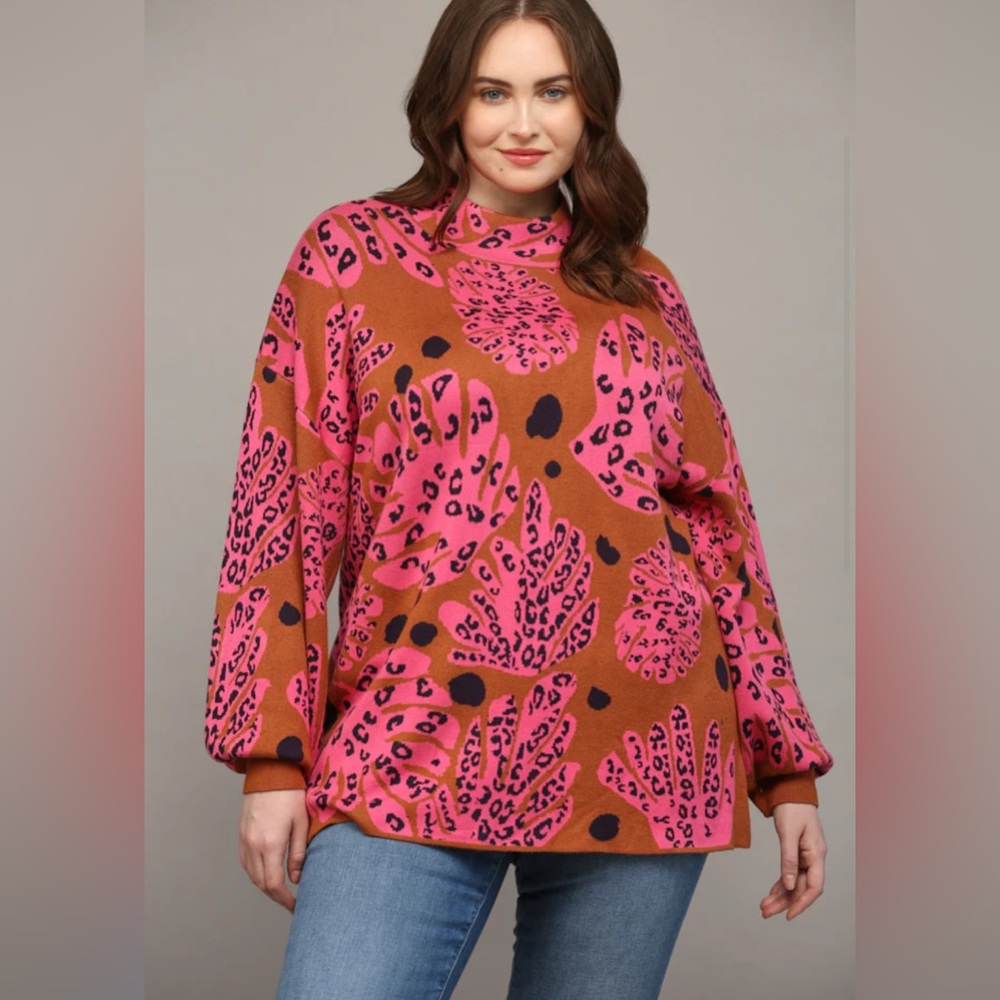 Fate Curve Coral Palm Sweater - Picture 4 of 8